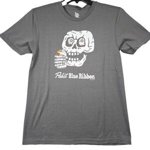 NWT PBR Pabst Blue Ribbon SHIRT MENS SMALL GRAY BEER SKULL CASUAL DRINK PARTY